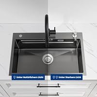 CECIPA Spülbecken Schwarz(Anthrazit) aus Edelstahl 70x45 CM, Küchenspüle inkl. Seifenspender und Siphon, Spüle inkl. Ersatz-Innenspüle und Schneidebrett, Waschbecken Küche, Einbauspüle für ab 80 cm – Ansicht 3