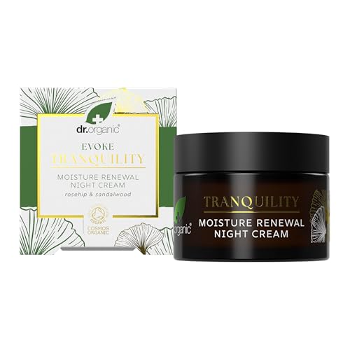 Dr Organic Evoke Tranquility Moisture Renewal Night Cream, Rich Moisturiser for Soft, Smooth Skin, with Rosehip & Sandalwood, Certified Organic, 50ml