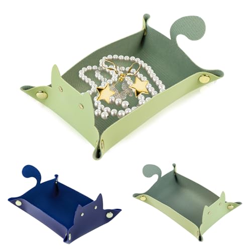 jinminamz Joyeros Decoración Tray, Mujer Organizador, Pendientes Collar Anillo Bandeja, Llaves Cuenco, Organizador de Piel Para Decorar Tu Casa Sobre El Tocador O en El Recibidor (2 Piezas)