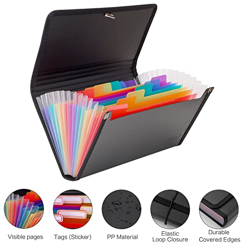 Uquelic 2 Pack Expanding Accordion Receipt Organizer Folder With Flap Design, Elastic Loop Closure, 13 Pockets Document Wallet For Coupons, Bills, Vouchers, Flash Cards Storage, 10*5 Inches #TOP5