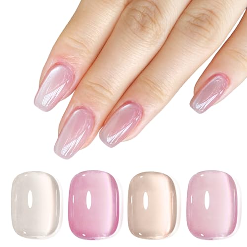 Biutee Esmalte en gel semipermanente Ojo de Gato - Rosa Nude Blanco Purpurina Brillo Cat Magnético Eye Gel Polish Set con imán 4pcs
