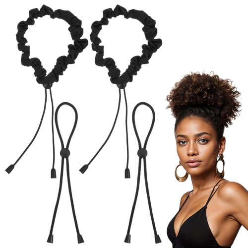 8 Pcs Adjustable Elastic Satin Hair Scrunchies Adjust Black Ties Accessories Non-Slip Polyester Bands Hair Holder Pack for Women Girls Afro Puff Thick Dreadlock Locs Updos Ponytail