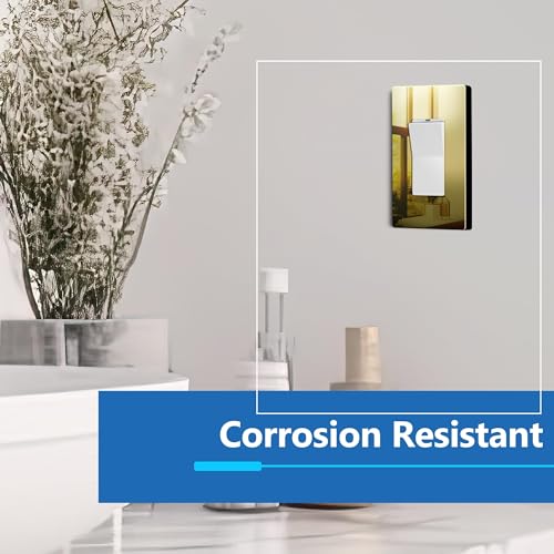 Image of LIDER Decorator Metal Wall Plate, Temperature and Impact Resistant, Screwless Cover, Modern Decoration Upgrade, Mid-Size 1-Gang 4.88 inch x 3.11 inch, UL Listed, Stainless Steel, Polished Brass, 1-Pack