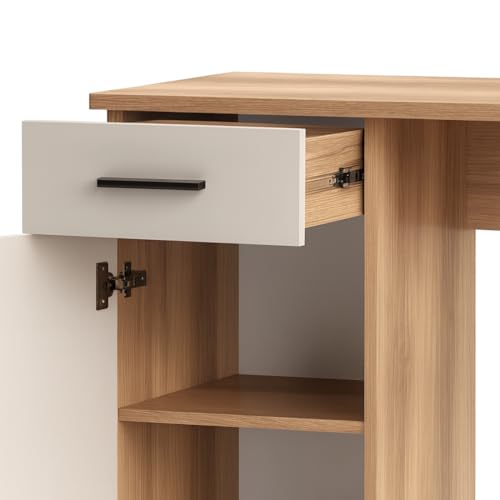 Miniatura 5 de Acomoda Textil - Mesa De Estudio Con 1 Cajón Y 1 Puerta 120x49,5x72 Cm. Escritorio Funcional Diseño Moderno, Espacioso Y Resistente Para Oficina, Dormitorio O Estudio. Mauvella Beige