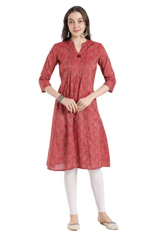 Mythri Women’s Cotton Kurta A Line Kurti for Woman Kurti Mandarin Collar 3/4 Sleeve Kurti Ethnic Wear and Office wear Kurti - Review, Price and Buying Guide