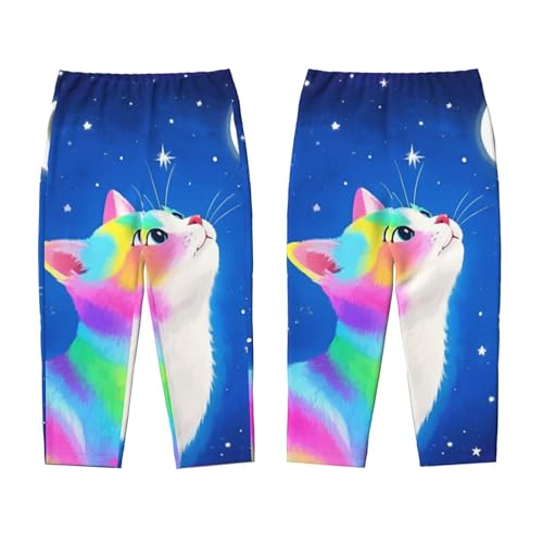 Pajama Pants For Teenagers Teen Pajama Bottoms Sleepwear Lounge Pants For Boy Girl, Starry Sky Colorful Cat 13