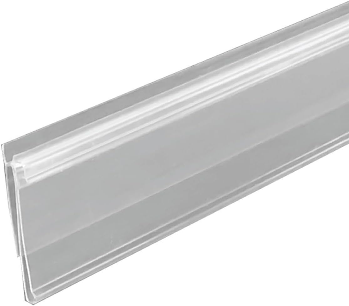 Shelf Label Strip with Shelf Talker Gripper, 25 Pack Snap-in 1.25”H Shelf Label Holder Strips for Metal Wood or Plastic Gondola Shelf with Price Tag Channel, Clear PVC Sign Holder for 36” Long Shelf