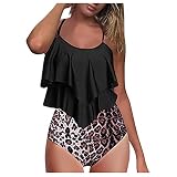 Bikinis Bañador Mujer Traje De Baño De Verano para Mujer Bikini Sexy para Mujer Conjunto De Bikini Dividido Degradado De Contraste De Pecho Alto Traje De Baño-Black_XL