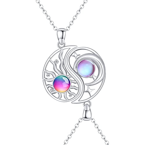 Waysles BFF Necklaces for 2 Moon and Sun 925 Sterling Silver Sister Friendship Necklace with Crystals Best Friend Necklace Sun Moon Jewellery for Girls Pack of 2