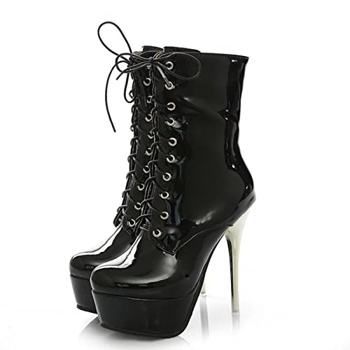 Bottes courtes avec talons hauts fins 13CM style tube court à lacets pour femme