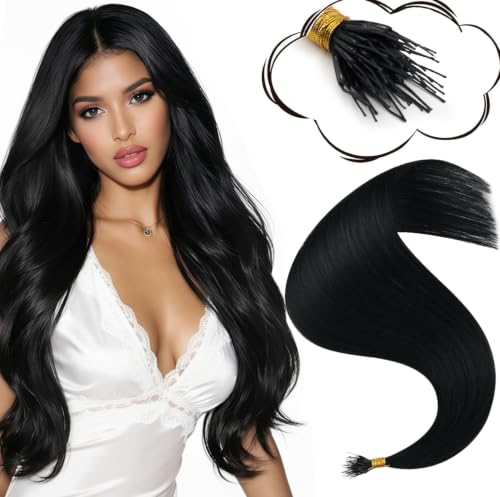 Image of Moresoo Soft Grip Nano Hair Extensions Human Hair, Jet Black, 24 Inch