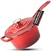 Hamilton Beach 2 Quart Enameled Coated Cast Iron Round Sauce Pan with Lid, Red
