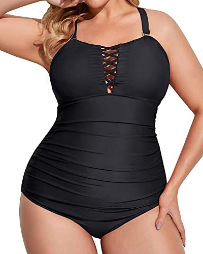 Yonique Women Black Plus Size One Piece Swimsuits Tummy Control Bathing Suits Vintage Swimwear 20Plus #TOP1