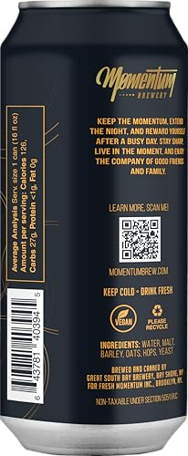 Momentum Brewery NA Hazy IPA - Low Calorie Non-Alcoholic Brew - Full Flavored & Classy Hop-Forward NA-Brew- Indian Pale-Ale Style NA Brew for Parties & Special Events - 16oz Can
