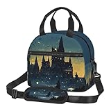 PutDiDi Wizard Castle Halloween Lunch Bag For Women Men Insulated Zippered Goth Lunch Box Tote Bag For Work Picnic Beach Water-Resistant Fabric With Exterior Pockets