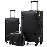 urecity Vintage Luggage Sets of 3 Piece - Hardside Lightweight Spinner Suitcases - Retro Travel Set includes Under Seat Train Case, 26"+20"+12" (Black)