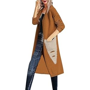 Thick Warm Sweater Womens Women’s Long Sleeved Color Matching Cardigan Sweater Loose Pocket Medium Length Cardigan Oversized Cardigans for Women
