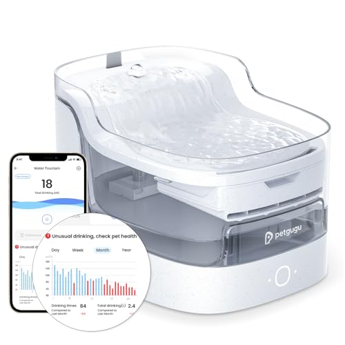 PETGUGU Fontanella per Gatti Intelligente con App e AI, Fontana Automatica per Gatti e Cani con Pompa Senza Fili Ultra Silenziosa <20dB, Filtro a 8 Strati, Sensore di Movimento, WiFi 2.4G, Marmo