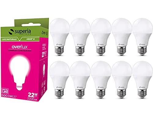 Superia E27 Maxi Bombilla led, Esférica, 22W (Equivalente a 140W), luz natural 4000K, 2200 lúmenes, MG22N, 10 piezas