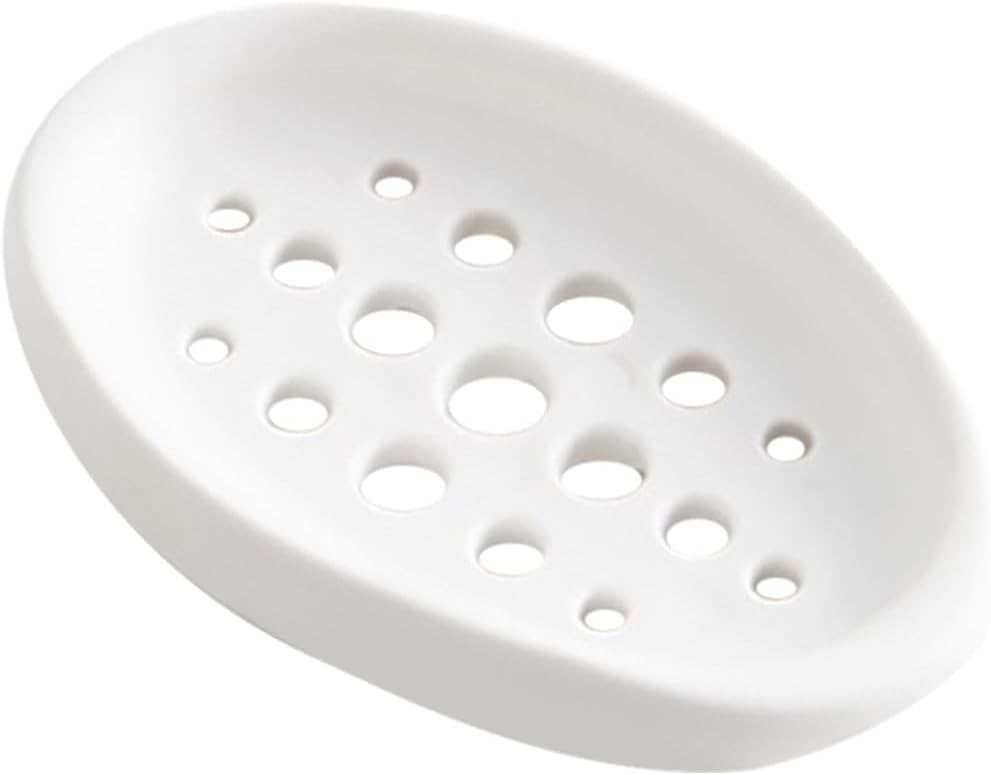 Silicone Soap Holder Tray with Drain Holes - Self-Draining Non-Slip Stand for Shower, Bathroom, and Kitchen (Single Pack, White)