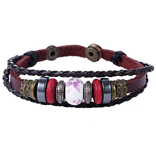 Morella Läderarmband med pärlor och hänge, One Size, Läder i trä, utan_pierre