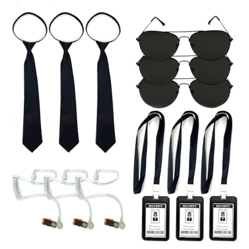 Yxtwaeh 12 Pcs Agent Costume Sets Sunglasses Fake Earpieces Zip Ties ID Badge Secret Service Accessories for Halloween Cosplay Dress Up