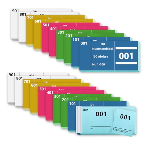 20 libros, números dobles, 1 – 1000, números 5 colores, 5 x 10 cm, bloques numéricos sueltos, tómbola, números numerados, números de papel, bloc de números dobles, azul, verde, rosa, amarillo, blanco