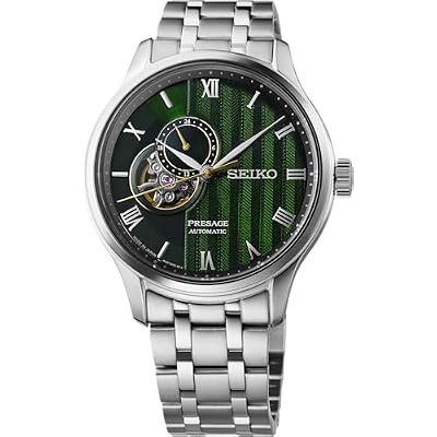 SEIKO SSA463 Watch for Men - Presage Collection - Stainless Steel Case, Leather Strap, Elegant Design, Precision Timekeeping, Dark Green