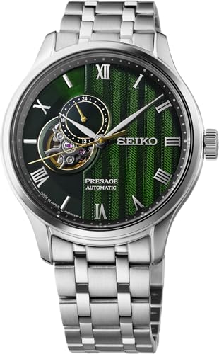 Image of Seiko SSA463 Watch for Men - Presage Collection - Stainless Steel Case, Leather Strap, Elegant Design, Precision Timekeeping, Dark Green
