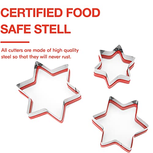 3Pcs Star Cookie Cutters, Christmas Cookie Cutters Set, 3.5'', 3'',2.4'', Thickness Heavy Duty Food-Grade Stainless Steel, Small Mini Kids Cookie Cutters With Protective Red Top Pvc #TOP3