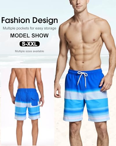 Image of Mens Swim Trunks with Compression Liner 2 in 1 Quick Dry Swimming Shorts Swimwear Bathing Suits with Pockets