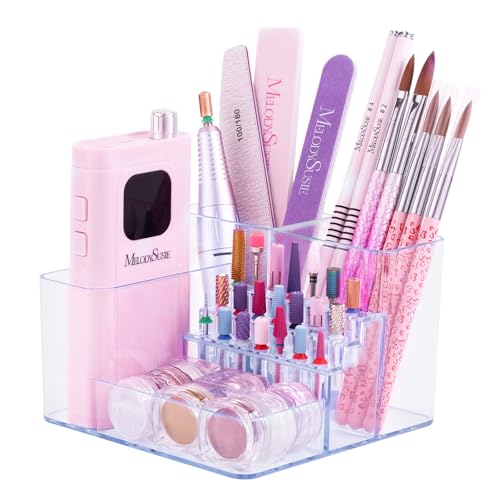 Image of MelodySusie Nail Drill Holder, 21 Holes Nail Drill Bits Holder, Professional Acrylic Nail Tools Storage Box, Organizer Displayer for Manicure Efile Accessories Nail Drill Kit, Salon Home, Clear