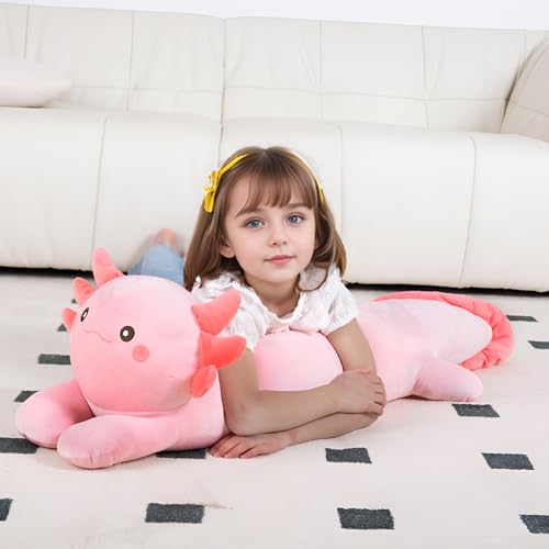 Image of Large 32 inch Axolotl Stuffed Anima Soft Pillow Big Plush Toy, Pink Axolotl Stuffy Plushie Gift for Kids Boy Girl Birthday