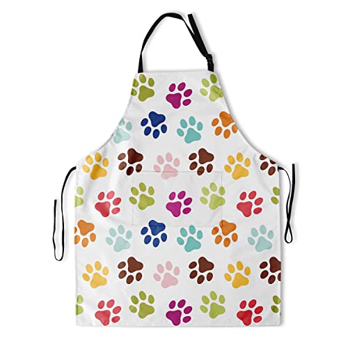 Colorful Dog Paw Apron Animal Foot Print Unisex Kitchen Bib Apron With Adjustable Neck Waterproof Cooking Aprons For Bbq Grill Drawing #TOP30