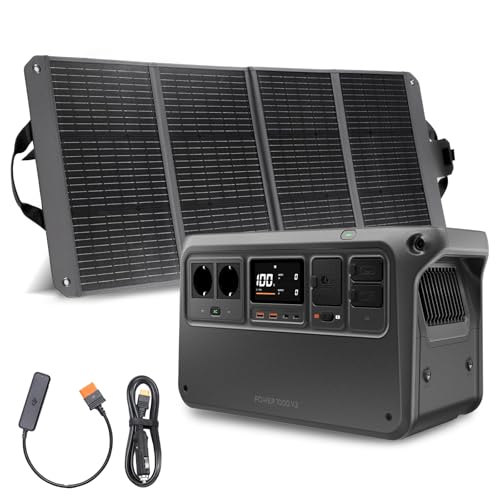 DJI Power 1000 V2 Tragbare Powerstation 1024Wh, 2600W Power Station Solar, LiFePO4 Akku, Kompakte Größe, Schnellladung in 37 Min. von 0% auf 80%, Generator (120W Faltbares Solarpanel Combo)