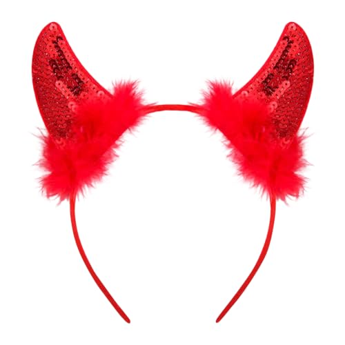 Image of WSOAFVK Red Devil Horns Headband, Halloween Devil Horns Headpiece, Halloween Accessories for Cosplay, Fancy Dress Party, Halloween Outfits and Dress-Up