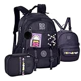 Kit Mochila de Costas RB Rebecca Bonbon Beaded Fun com Estojo Box e Lancheira 2x1 (PRETA)
