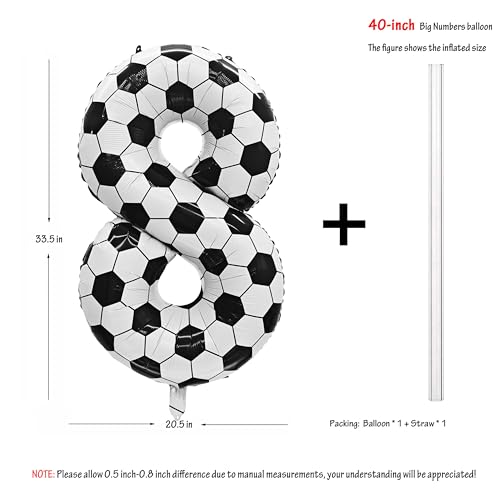 Image of Black White Soccer Number 8 Balloon 8nd Birthday Decoration 40in 8 Balloon | Helium Foil Mylar Balloon World Cup Football Sports Theme Favors for Birthday Party Anniversary Decorations Supplies