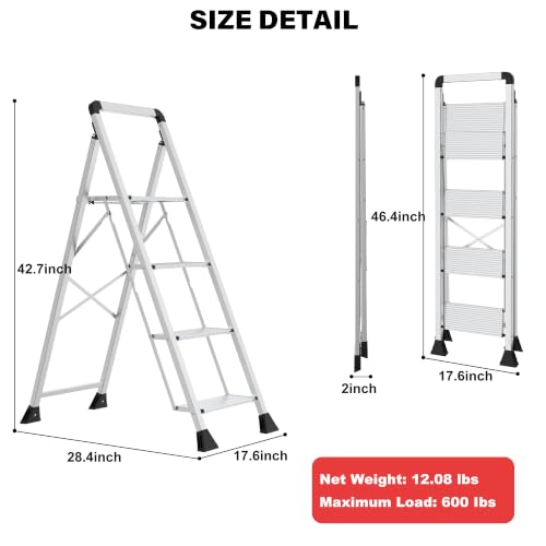 DIAMONDFORGE 4 Step Ladder,Handle Folding Step Stool with Anti-Slip Wide Pedal,Aluminum Stool Ladders 4 Steps with 600 lbs Capacity for for Kitchen, Garage and Garden by DIAMONDFORGE - Used condition - Image 6