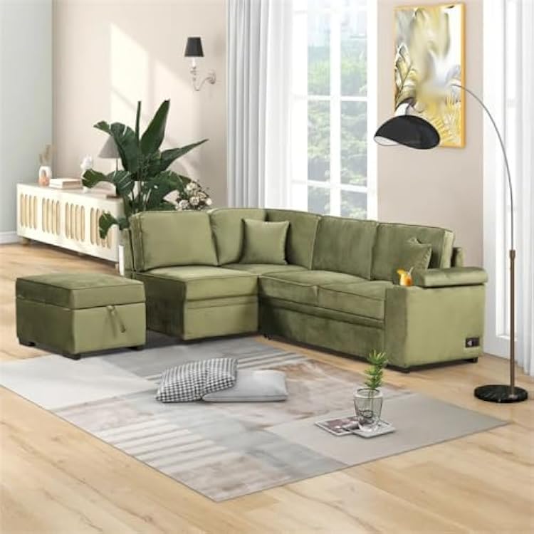 87.4 Sleeper Sofa Bed,2 in 1 Pull Out Sofa Bed L Shape Couch with Storage Ottoman for Living Room,Bedroom Couch