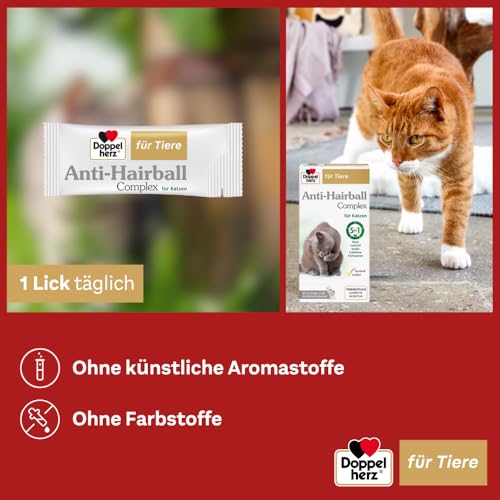 Doppelherz Anti-Hairball Complex für Katzen – Mit wertvollen Faserstoffen und Ölen zur Unterstützung der Verdauung bei Haarballen – 25 cremige Licks