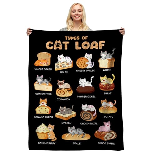 Cute Cat Gifts for Women, Funny Cat Loaf Blanket, Christmas Birthday Cats Lover Gifts for Women Cats Bread Blanket Illustration Soft Cozy Flannel Blankets Throw for Bed Home Decor 50''x 60''