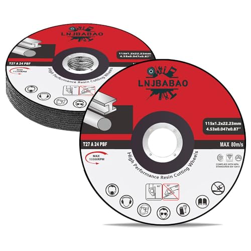 LNJBABAO Professional Abrasive Discs 12 Pack 115mm Premium Metal Cutting Discs-High Performance, Durable and Precise Angle Grinder Discs Compatible with Steel, Iron & Metals