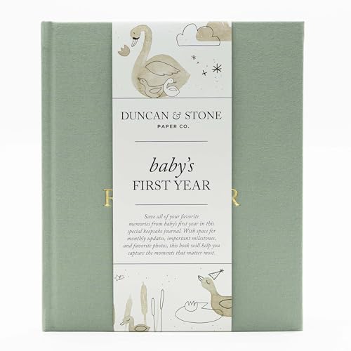 Image of Baby First Year Book - Heirloom Keepsake Baby Memory Book to Record Important Milestones, Photos & More - Pregnancy Books (Sage Green,112 Pages)
