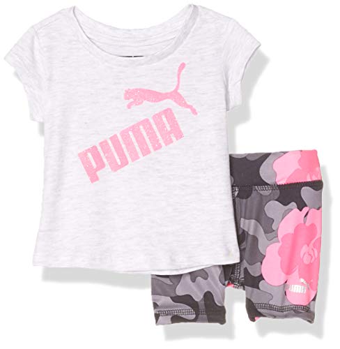 PUMA Baby Girls' Tee and Short Set, White Heather, 6-9M