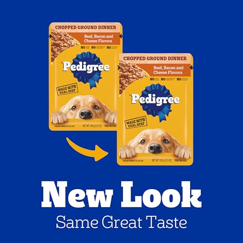 Image of Pedigree Chopped Dinner Wet Dog Food Pouch, Beef & Bacon, 3.5 oz, 16 Count