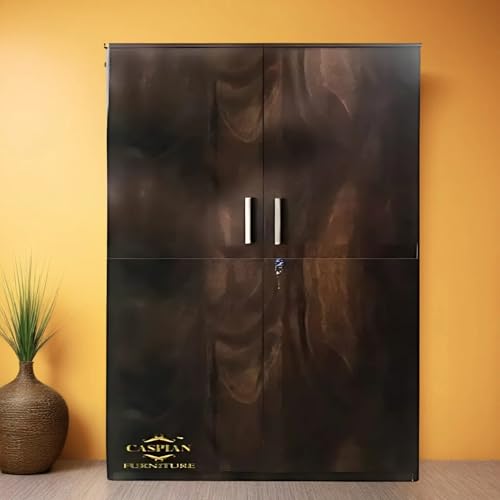 CASPIAN Engineered Wood Double Door Wardrobe (Brown) | Pre-Assembled Furniture with Hanging Space | Cupboard/Almirah for Bedroom Clothes Storage Organizer with 4 Shelves, 3 Drawers & Locker