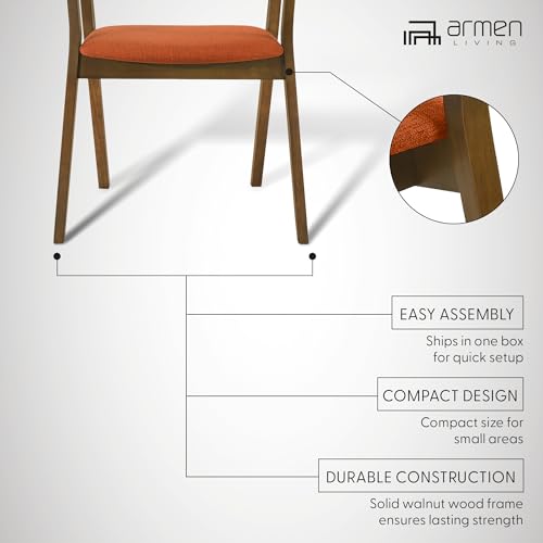 Armen Living Santana Wood Dining Chair in Walnut Finish with Orange Fabric - Set of 6 by Armen Living - Used condition - Image 9