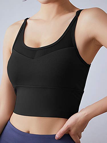 Ajcoflt Sutiã esportivo feminino push-up à prova de choque acolchoado corta-tops com costura regata