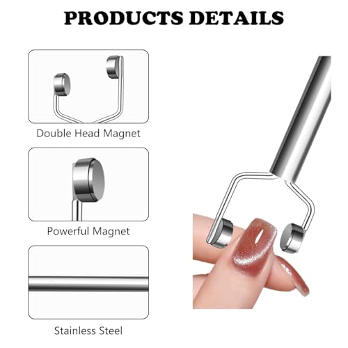 Image of THR3E STROKES 3 IN 1 Cat Eye Nail Magnet Y-Shaped Double Head Magnetic Cat Eye Gel Polish Multifunctional Nails Design Tools Powerful Force Magnet Portable Handheld for Salon Studio Home Manicure (Y MAGNET)